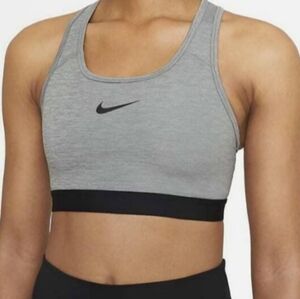 Nike Dri-Fit Swoosh Medium Support Sports Bra, Black & Gray, Women's XS